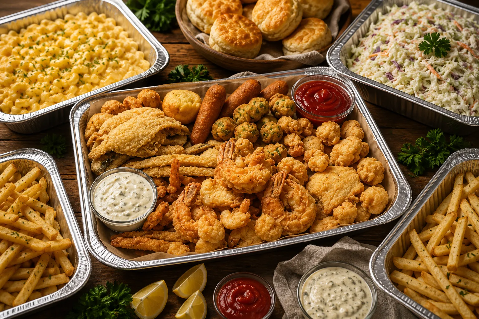 Catering and group orders of fish and chips and fried chicken from Jackson Heights Winnipeg