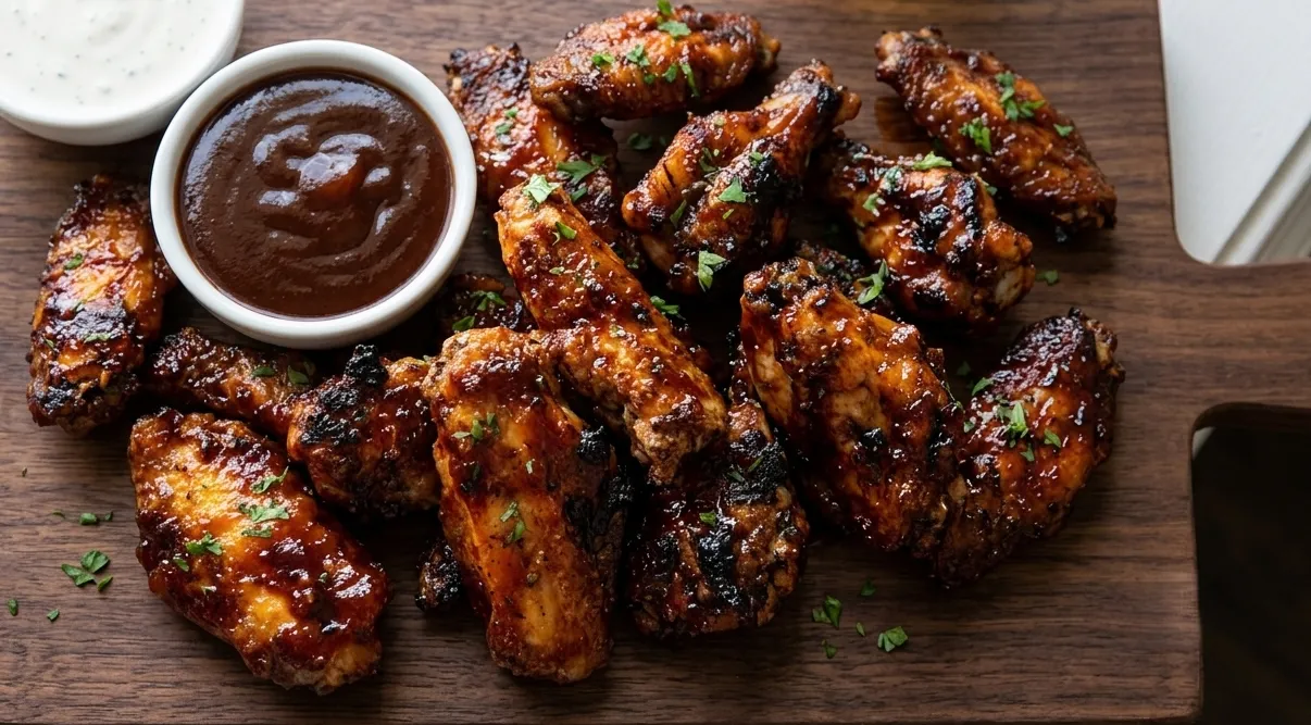 Crispy chicken wings tossed in BBQ sauce at Jackson Heights Fish And Chips Winnipeg
